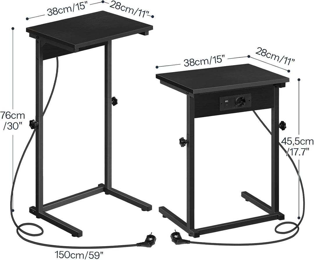 HOOBRO C-Form Beistelltisch mit Ladestation, höhenverstellbarer Beistelltisch mit Steckdose, Sofatis