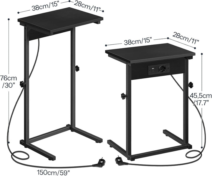 HOOBRO C-Form Beistelltisch mit Ladestation, höhenverstellbarer Beistelltisch mit Steckdose, Sofatis
