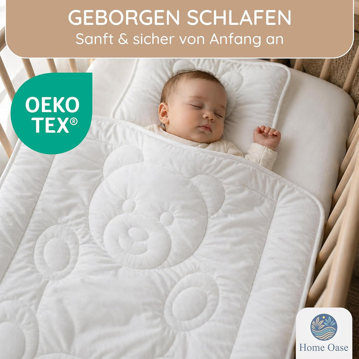 Kinderbettdecke & Kopfkissen Set 100x135 cm + 40x60 cm – Atmungsaktiv & allergikerfreundlich – Mikro