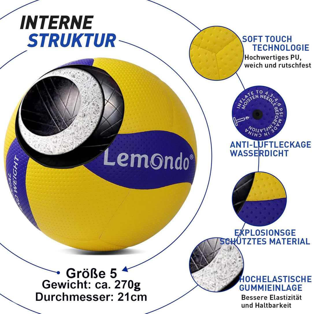 Lemondo Volleyball PU Weich Beachvolleyball Soft Wasserfest mit Pumpe Indoor Outdoor Wasserball Ball