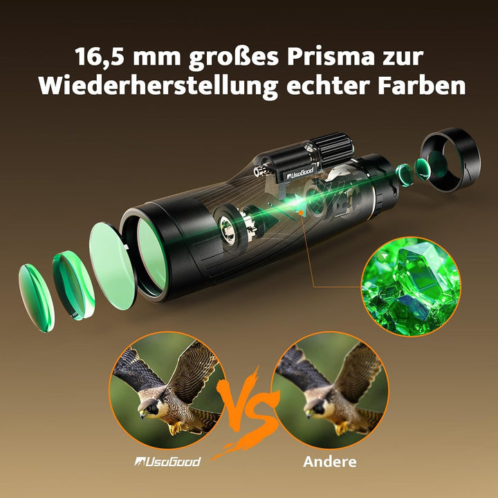 Usogood 12×56 Monokular Teleskop, fernrohr mit BAK4-Prisma und FMC-Beschichtung HD Fernrohr Erwachse