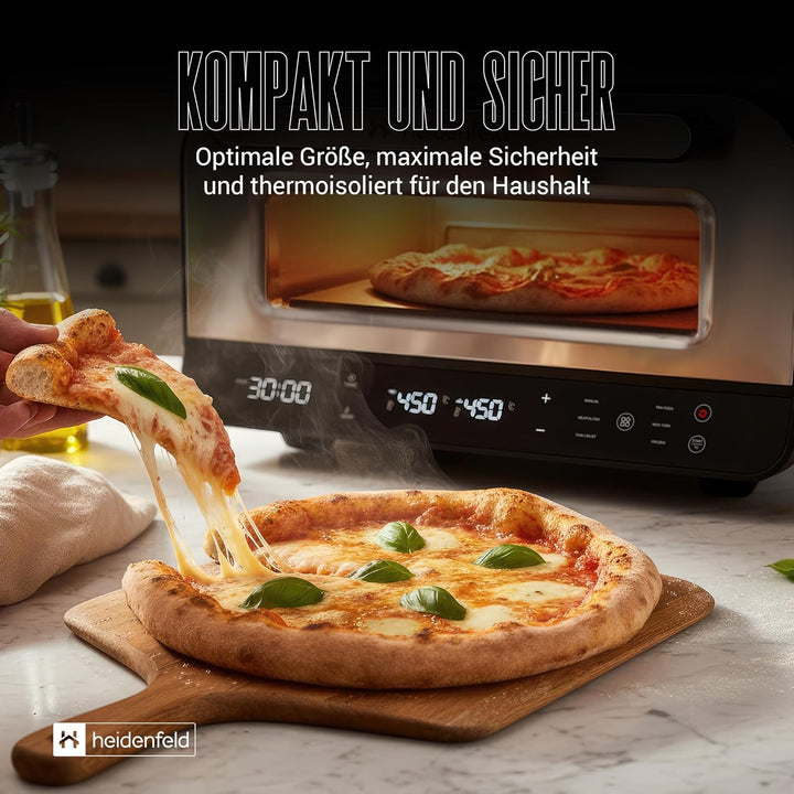 Heidenfeld Pizzaofen | 1850 Watt bis 450°C - Backofen inkl. Pizzastein & Pizzaschieber - Pizzaofen e