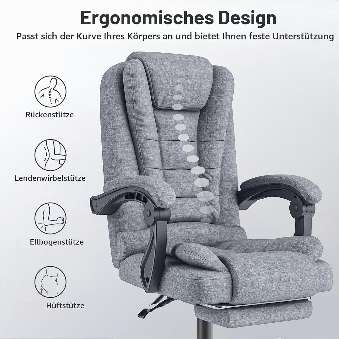 rattantree Bürostuhl Mit Fussstütze, Ergonomischer Schreibtischstuhl, PC Computerstuhl mit Gepolster
