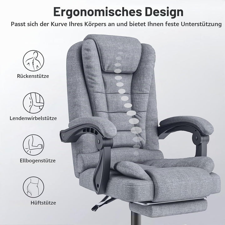 rattantree Bürostuhl Mit Fussstütze, Ergonomischer Schreibtischstuhl, PC Computerstuhl mit Gepolster