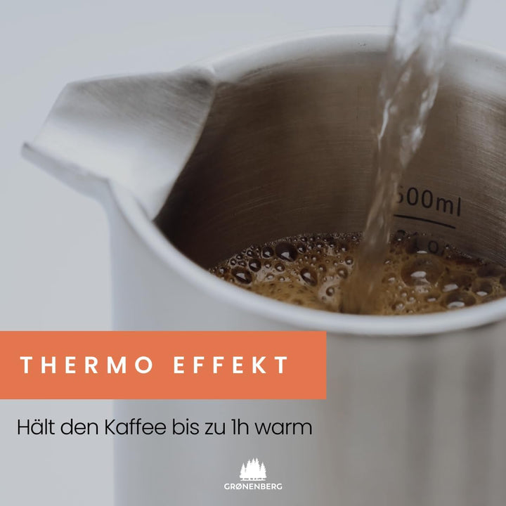 Groenenberg French Press aus Edelstahl | 1 Liter (5 Tassen) | Erhältlich in 3 Grössen | Thermo Kaffe