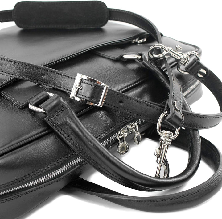 modamoda de A004 Herren Unisex Leder Reisetasche Laptop Aktentasche DIN A4 handmade in Italy Schwarz