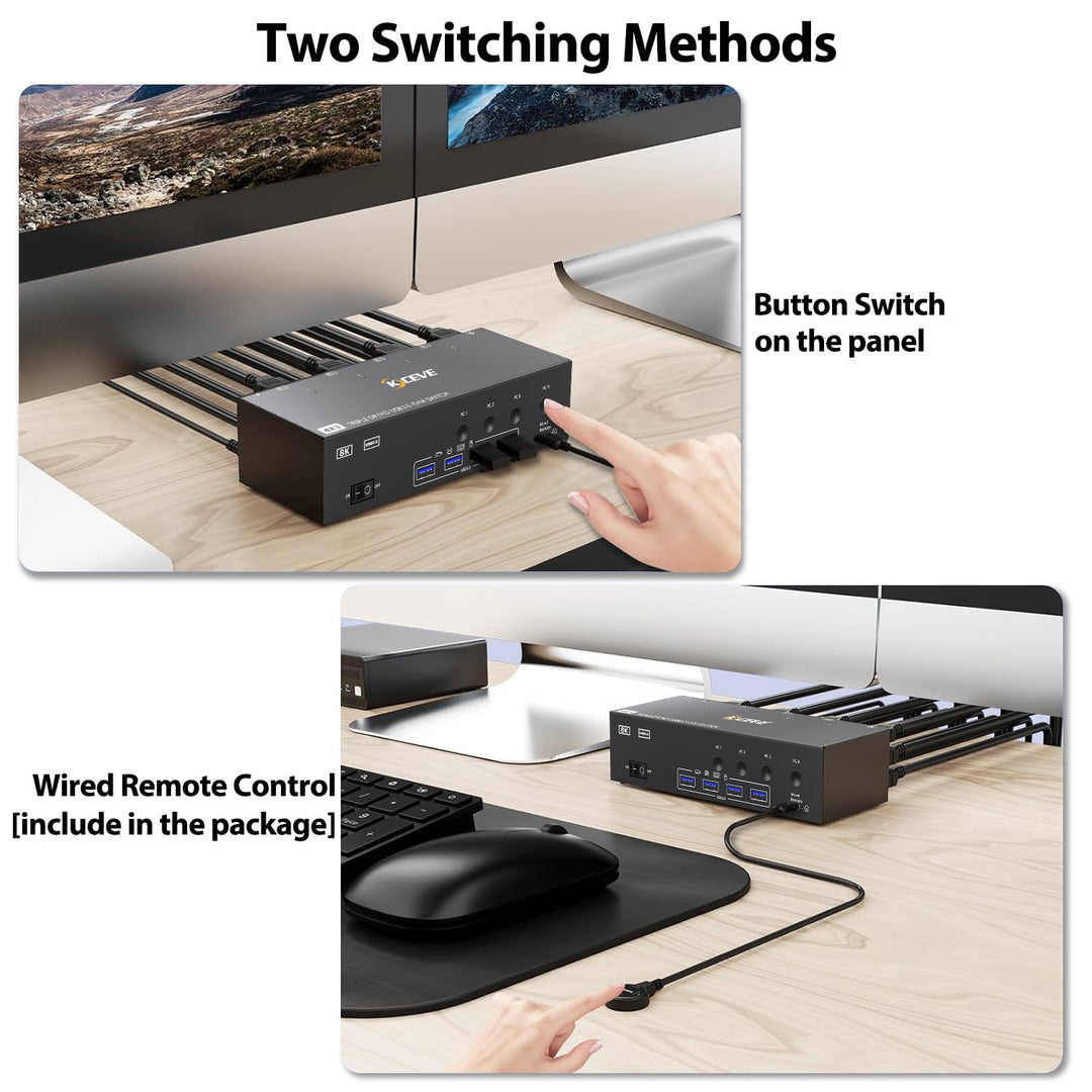 KVM Switch 3 Monitore 4 PC, Displayport HDMI USB 3.0 KVM-Umschalter für zwei Monitore, unterstützt 4