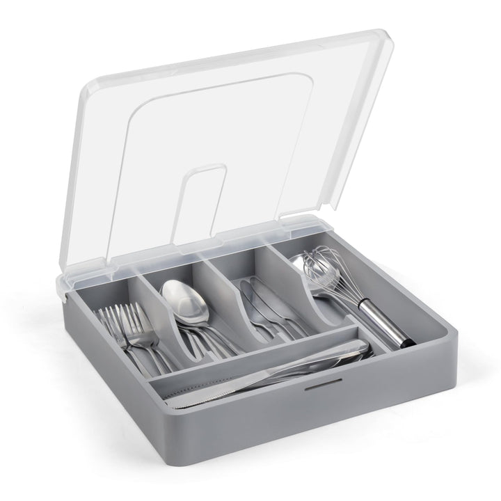 Besteckkasten für Schubladen mit Deckel, Tragbar Kunststoff Schubladen Organizer mit Abnehmbarem PVC