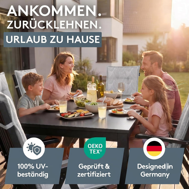 LILENO HOME Gartenstuhl Auflagen als [2er Set - Hochlehner] in Blätter Grau - Bequeme Liegen als Sit