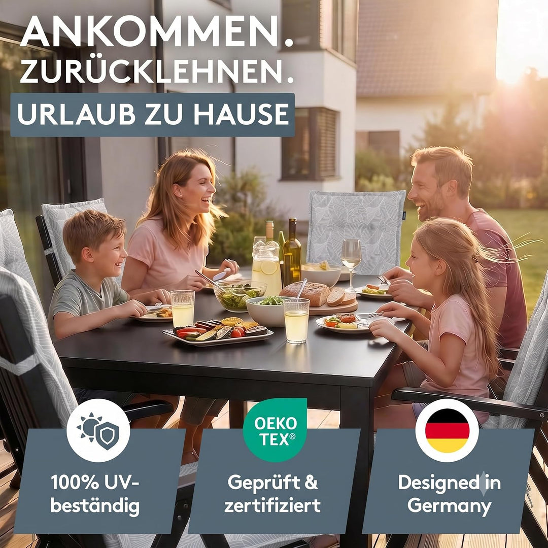 LILENO HOME Gartenstuhl Auflagen als [1er Set - Hochlehner] in Blätter Grau - Bequeme Liegen als Sit