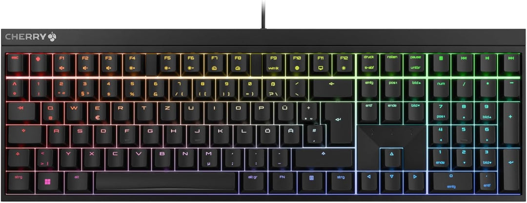 CHERRY MX 2.0S, Kabelgebundene Gaming-Tastatur mit RGB-Beleuchtung, Deutsches Layout (QWERTZ), Desig