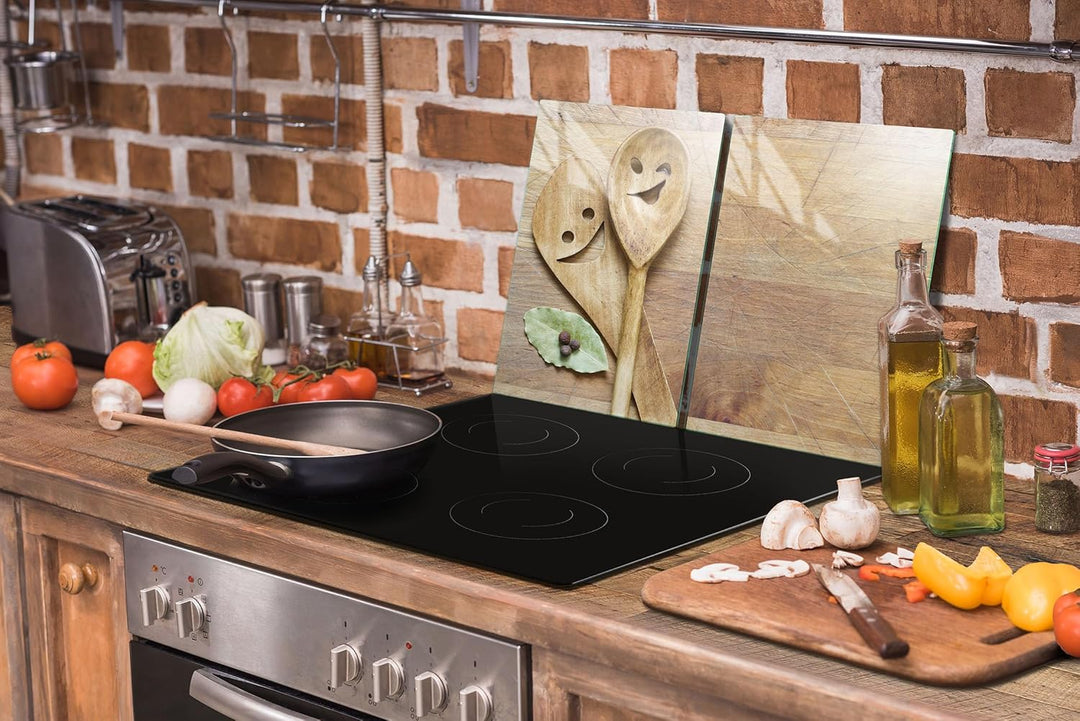 TMK ArtDeko Herdabdeckplatte 2 Teilig 30x52 + 40x52 cm - Spritzschutz Herdabdeckung – Herdschutz aus