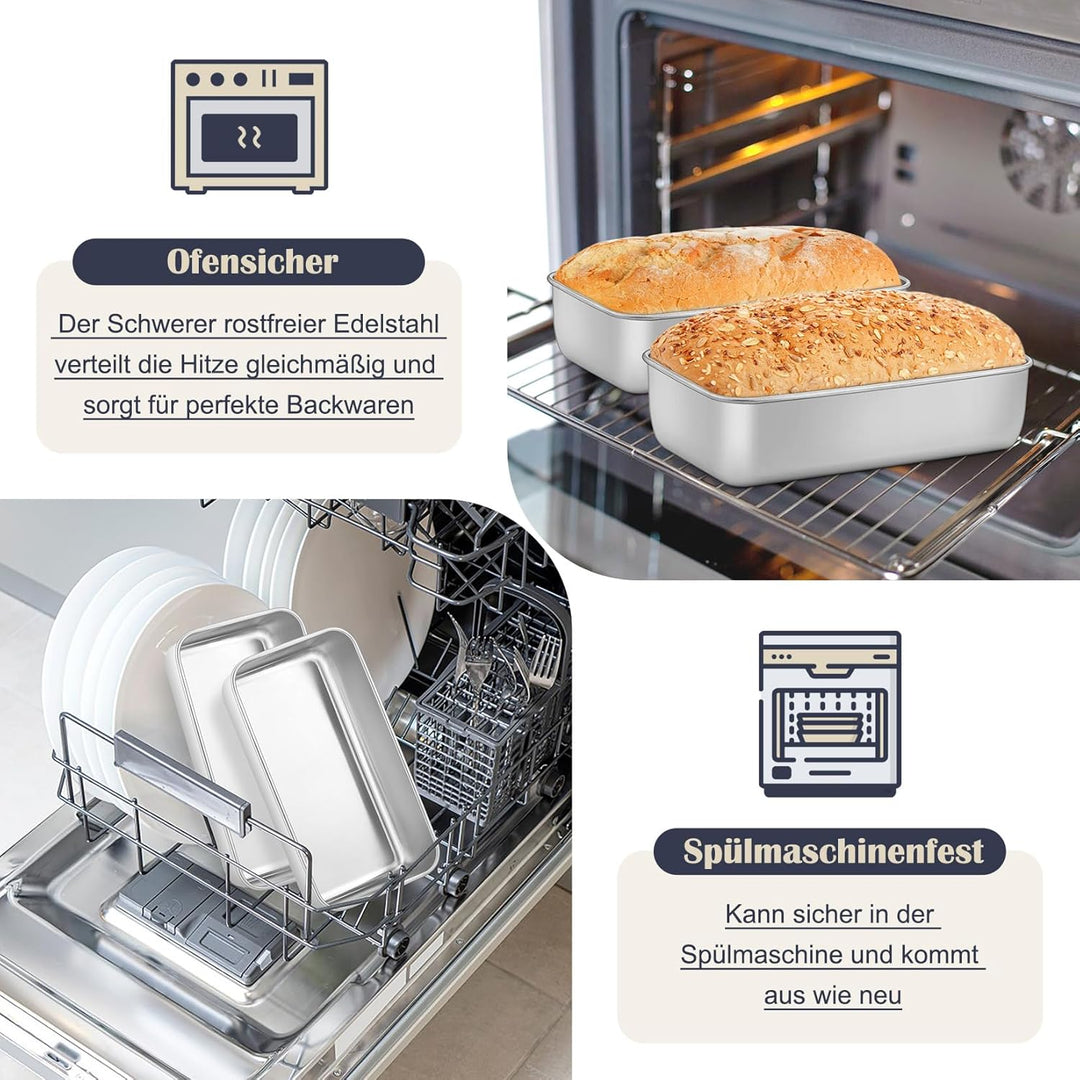 Onader Brotbackform 2er-Set, Edelstahl Rechteckig Toastbrot Backform Kastenform Perfekt für Brot und