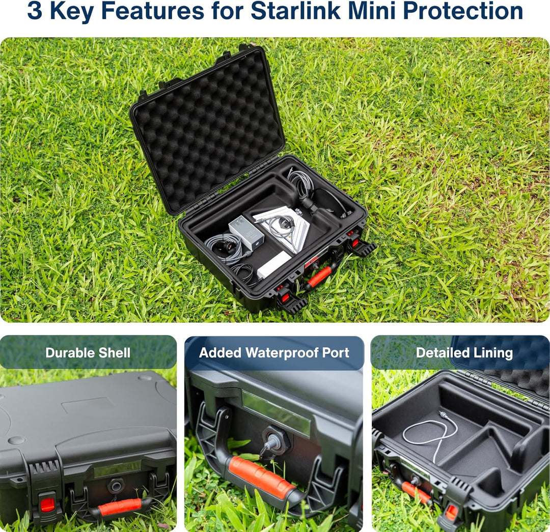 IP67 Waterproof Storage Case for Starlink Mini with Waterproof DC Female Charging Port – Protective