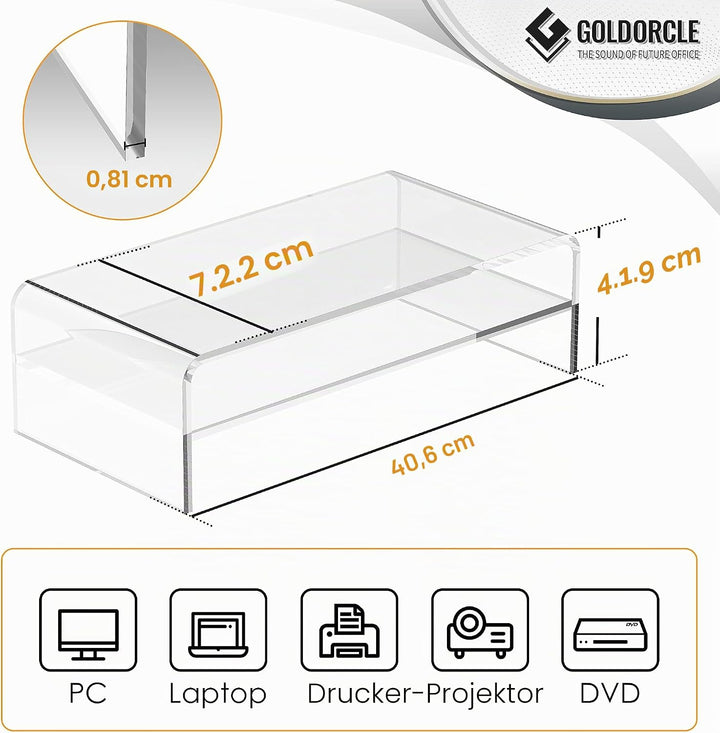 GOLDORCLE 2-Tier Acrylic Monitor Stand Riser Clear Computer Monitor Stand for Laptop PC Printer Comp
