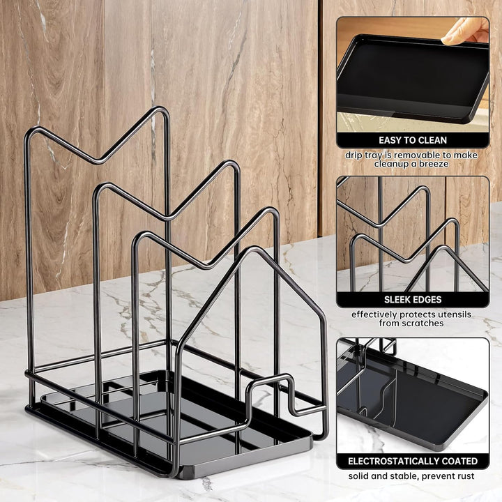 Topfdeckelhalter mit Abtropfschale, Deckelhalter Schublade, Löffelablage Küche Organizer für Topfdec