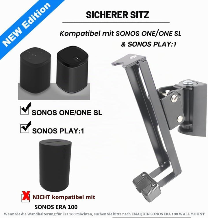 Wandhalterung für SONOS One/SONOS One SL/SONOS Play 1 Speaker(Drehbar und neigbar,kompatibel mit SON