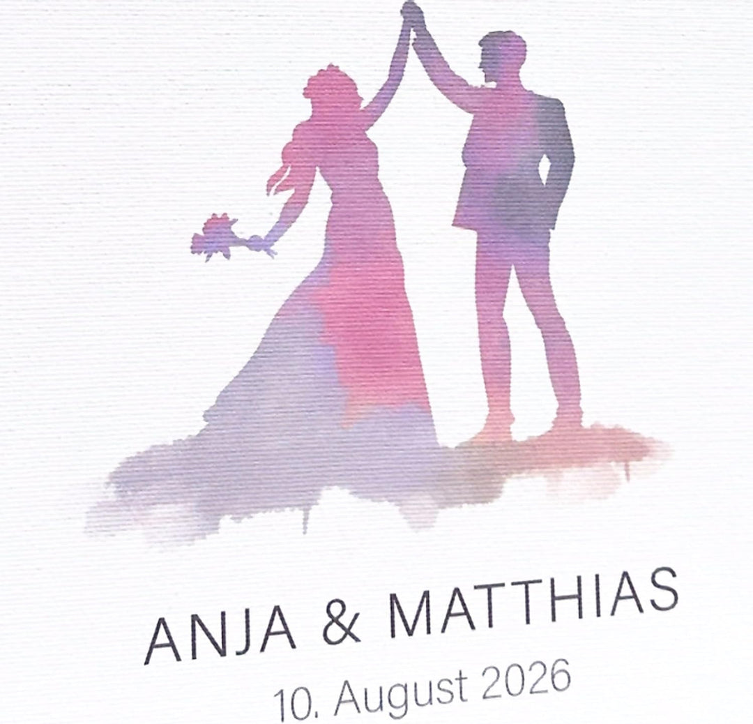 KATINGA Personalisierte Leinwand zur Hochzeit - Bild für Fingerabdrücke mit Brautpaar in Aquarell -
