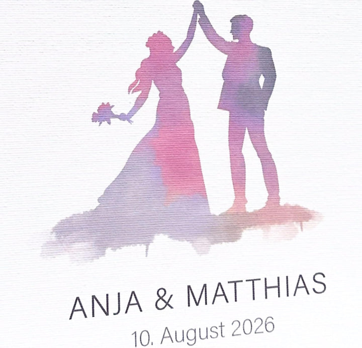 KATINGA Personalisierte Leinwand zur Hochzeit - Bild für Fingerabdrücke mit Brautpaar in Aquarell -