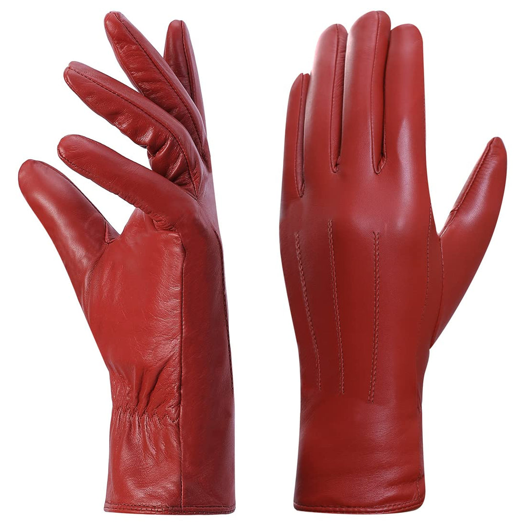Harssidanzar Lederhandschuhe für Damen, Winter Warm Fleecefutter Touchscreen Vintage Finished GL018E