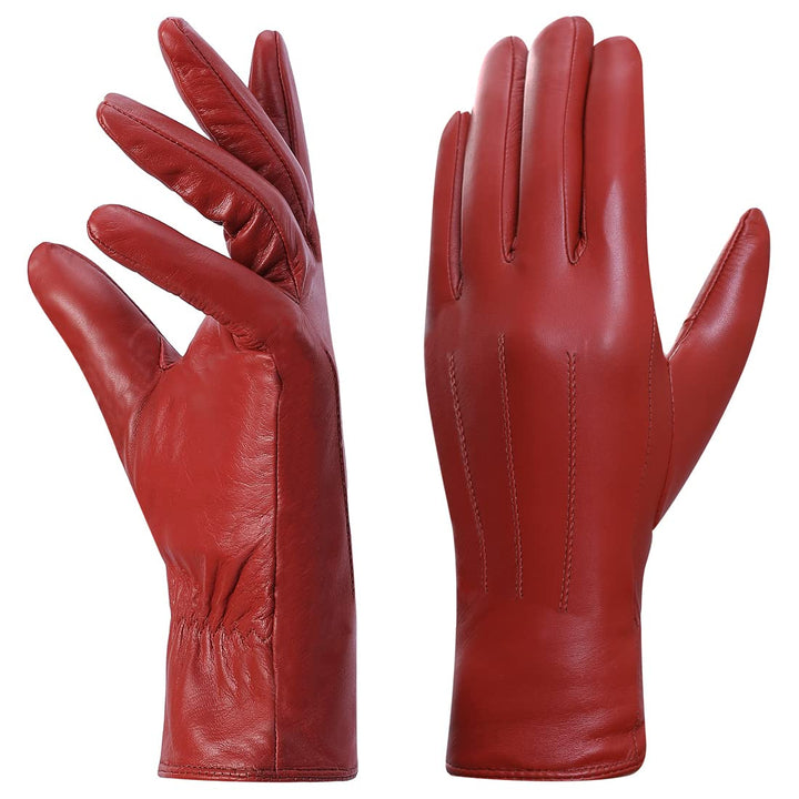 Harssidanzar Lederhandschuhe für Damen, Winter Warm Fleecefutter Touchscreen Vintage Finished GL018E