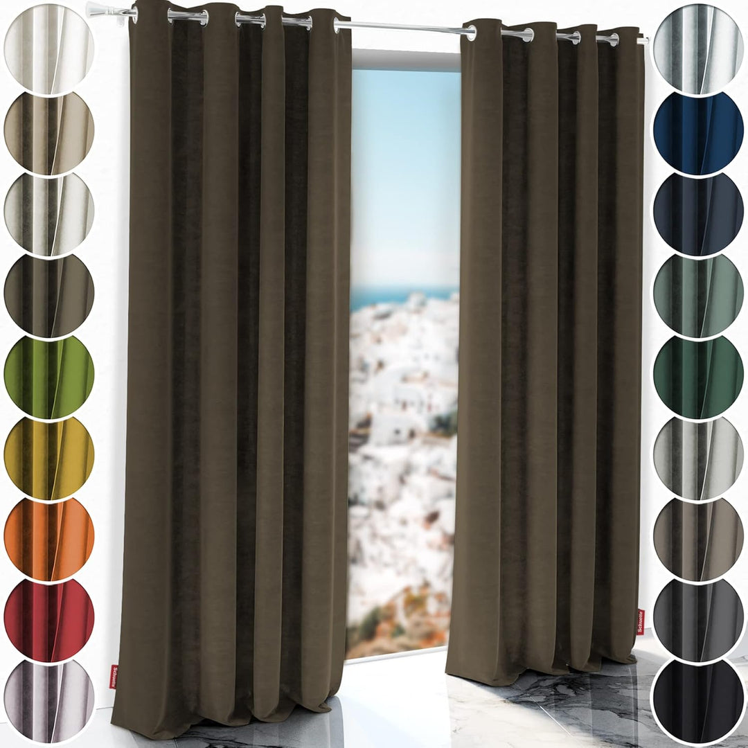 Schuette® Verdunkelungs-Vorhang Gardine mit Ösen ● Millenium Velvet: Bright Lead (Braun) ● 135x130cm
