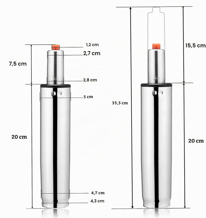 CASARIA® Gasdruckfeder Bürostuhl 275-355mm Gesamtlänge 360° Drehbar Universal Höhenverstellbar Büro