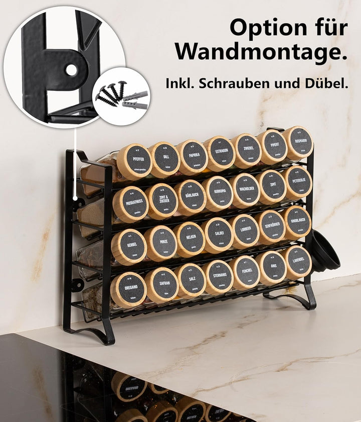Deco haus® Gewürzregal Stehend & Wand [MIT GEWÜRZDOSEN & ETIKETTEN] - Gewürz Organizer - Gewürzregal