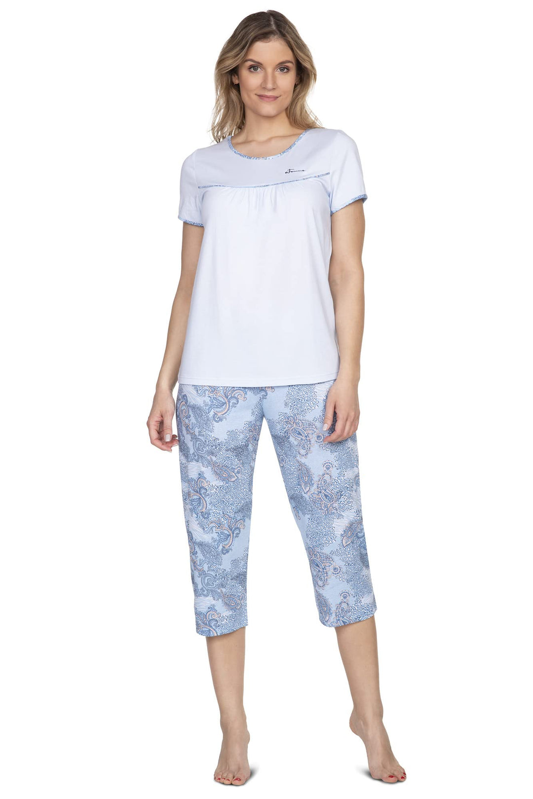 e.Femme® Damen Schlafanzug Nicole II 945, 50% Baumwolle und 50% Modal 36 Blau/Druck, 36 Blau/Druck