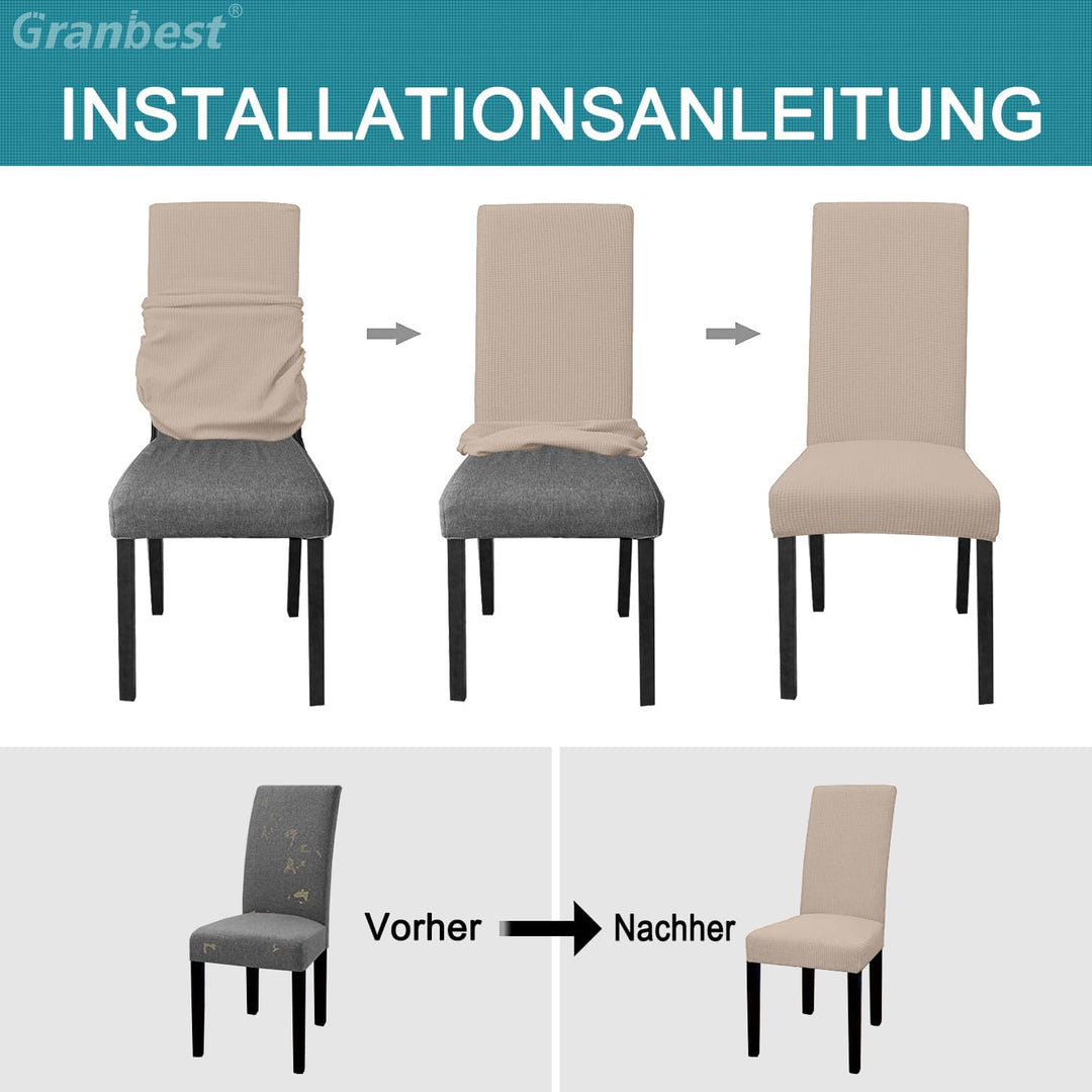 Granbest Premium Wasserdicht Esszimmerstuhl Abdeckungen Satz Von 6, Elastische Hohe Zurück Stuhlhuss