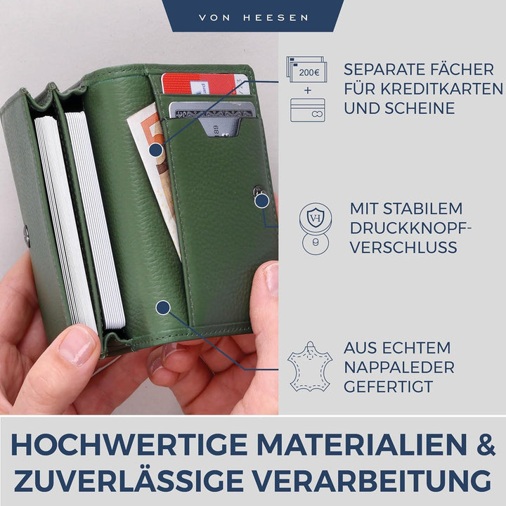 VON HEESEN® Visitenkartenetui Leder mit RFID-Schutz - Platz für 50 Visitenkarten - 6 Fächer - Visite