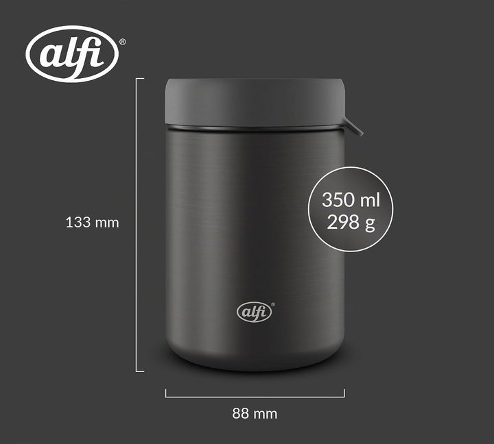 alfi ISO FOOD MUG 350ml, Schwarz, Edelstahl Thermobehälter für Essen, Isolierbehälter für Suppen, Sa