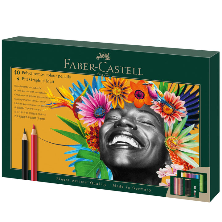 FABER-CASTELL 210054 - Zeichenset 50-teilig mit Polychromos Buntstifte und Bleistifte Pitt Graphite