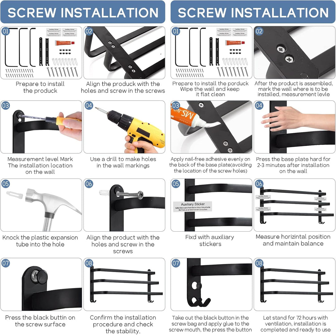 Handtuchhalter Schwarz Ohne Bohren Handtuchstange,Aluminium Selbstklebend Badetuchhalter, Wand 3-Stö