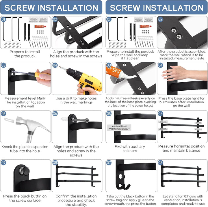 Handtuchhalter Schwarz Ohne Bohren Handtuchstange,Aluminium Selbstklebend Badetuchhalter, Wand 3-Stö