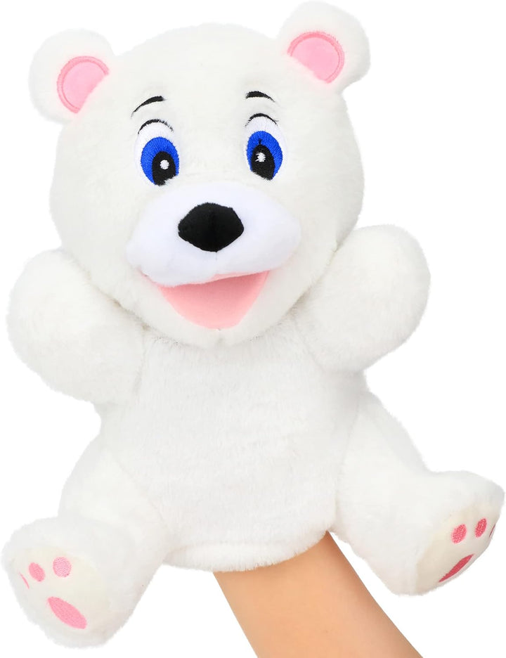 Hopearl Plüsch weisse Bär Handpuppe mit offenem beweglichem Mund für fantasievolles Spiel, Rollenspi