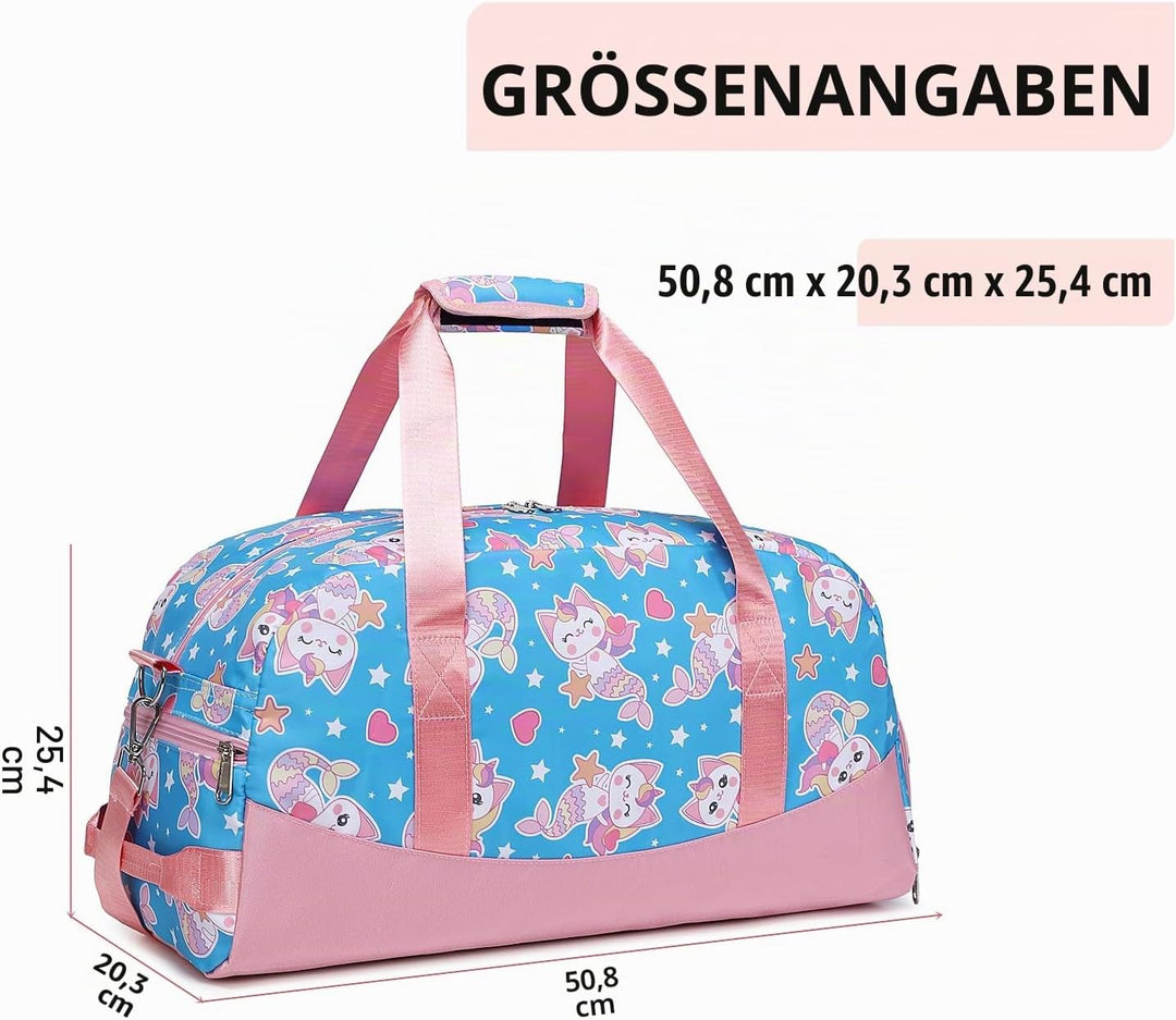 Lmwzh Kinder Sporttasche Reisetasche mitSchuhfach Turnbeutel wasserdichte Schwimmtasche (Meerjungfra