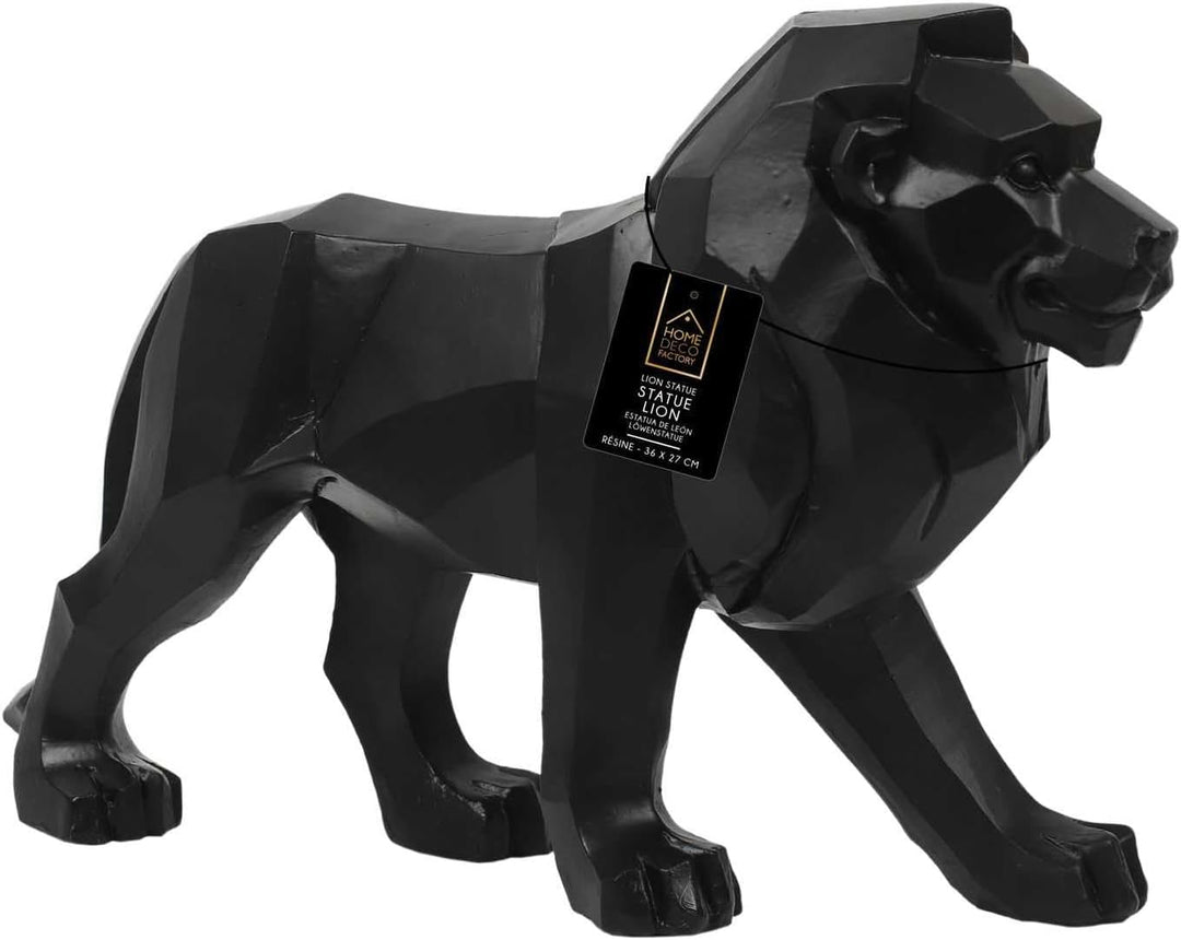 HOME DECO FACTORY, HD1338, Black Origami Lion - Decorative Polyresin Statue - Modern and Elegant Des