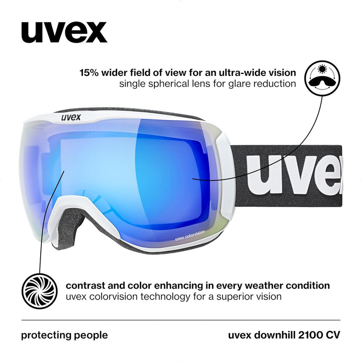 uvex Unisex Downhill 2100 Cv Skibrille (1er Pack) Einheitsgrösse white mat/blue-green, Einheitsgröss