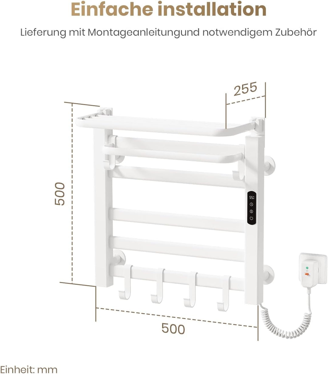 EMKE Handtuchheizkörper Elektrisch 50 x 50 cm, WiFi Smart Thermostat elektrischer Badheizkörper, Han