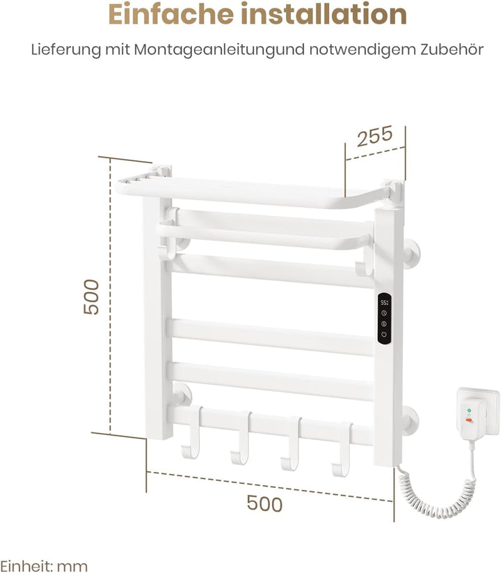 EMKE Handtuchheizkörper Elektrisch 50 x 50 cm, WiFi Smart Thermostat elektrischer Badheizkörper, Han
