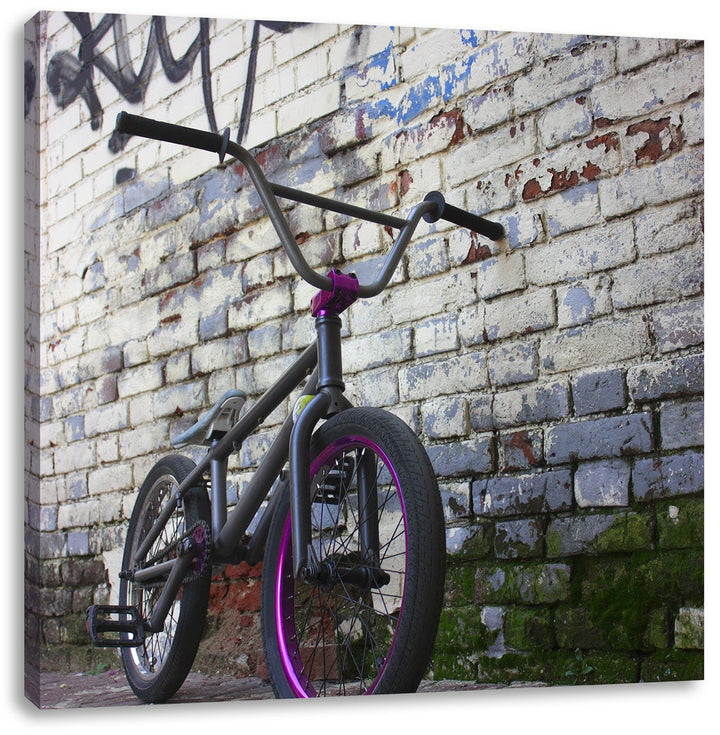 Pixxprint Fahrrad vor Graffitiwand 70x70cm Leinwandbild Wandbild Kunstdruck, 70x70