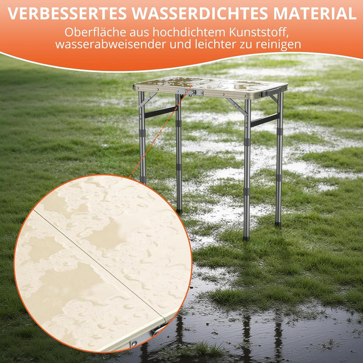 FUNYKICH Campingtisch Klappbar 58x40cm, Höhenverstellbar 26/48/70cm Weiss | Wasserdichter Kunststoff
