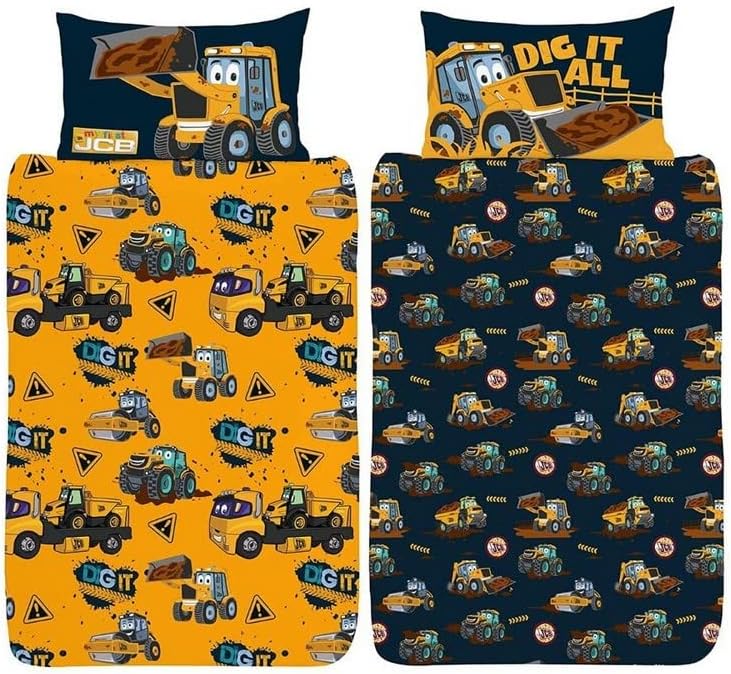 JCB Bettwäsche-Set für Doppelbett, My 1st JCB Joey, offizielles Wende-Bettwäsche-Set, Polyester-Baum