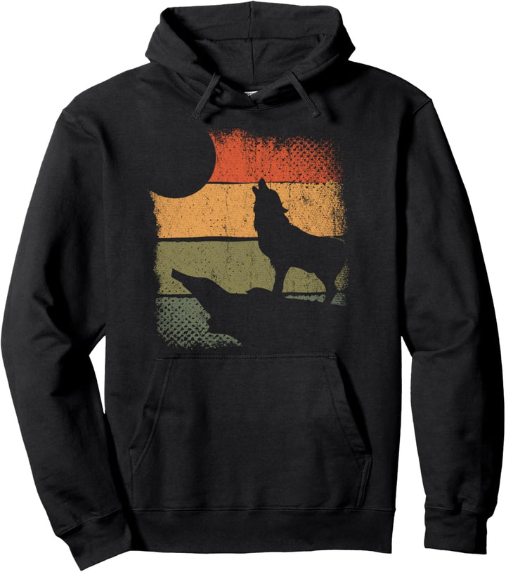 Retro Heulender Wolf Pullover Hoodie