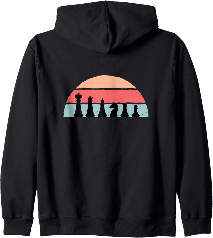 Schachfiguren Turm König Nacht Retro Vintage Sonnenuntergang Kapuzenjacke