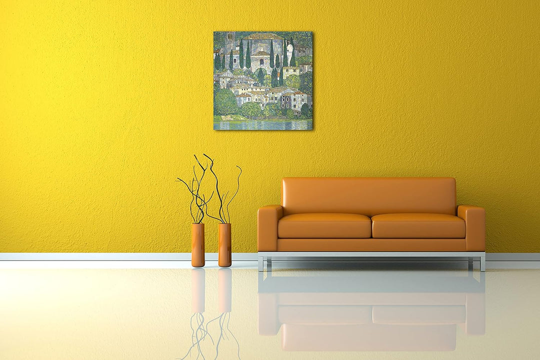 Printed Paintings Leinwand (70x70cm): Gustav Klimt - Kirche in Cassone (Landschaft mit Zypressen) (1