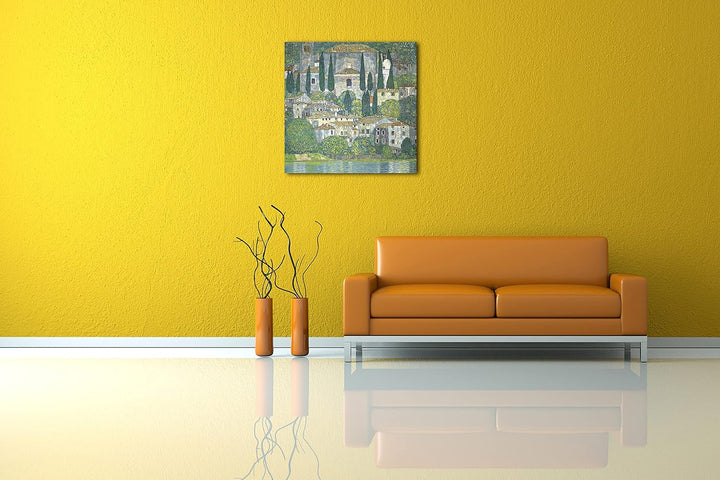 Printed Paintings Leinwand (70x70cm): Gustav Klimt - Kirche in Cassone (Landschaft mit Zypressen) (1