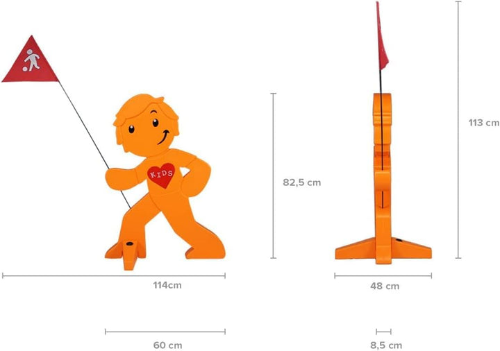 StreetBuddy - Warnfigur mit Fahne, reflektierender Warnaufsteller für Kindersicherheit - Achtung lan