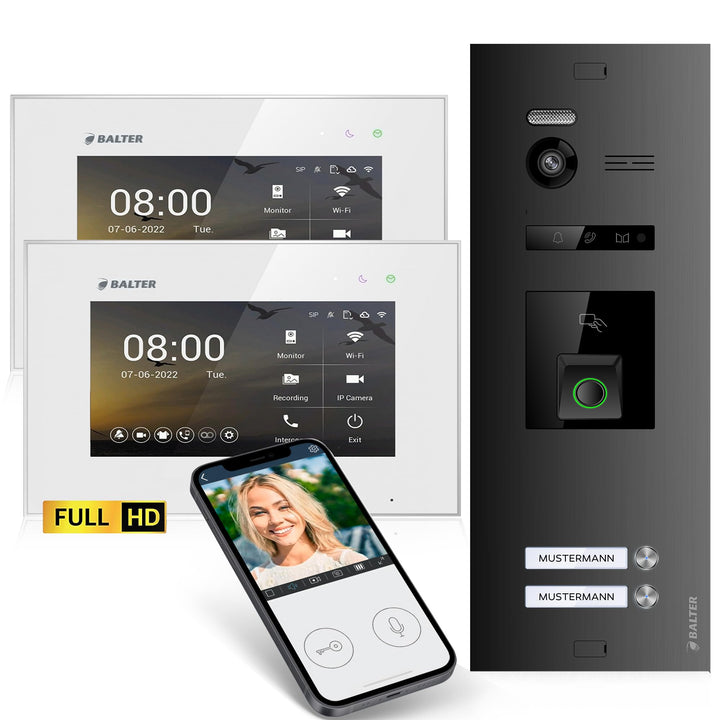 Balter EVO-HD Video Türsprechanlage mit Fingerprint, Video Türklingel, Smartphone App, 2 Familienhau